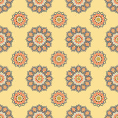 Seamless mandala pattern. Vintage elements in oriental style. Texture for wallpapers, backgrounds and page fill or printing on fabric or paper. Islam, arabic, indian, turkish,ottoman motifs. Vector.