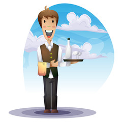 waiter cartoon with separated layers for game and animation, game design asset