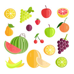 Set of Fruits Flat Design Vector Illustration. 