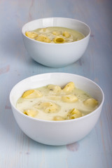 Chicken soup with noodles.