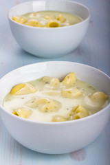 Chicken soup with noodles.