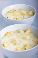 Chicken soup with noodles.