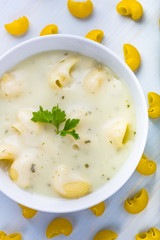 Chicken soup with noodles.