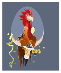 Cartoon rooster isolated on background.