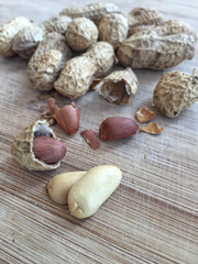 peanuts on wooden table