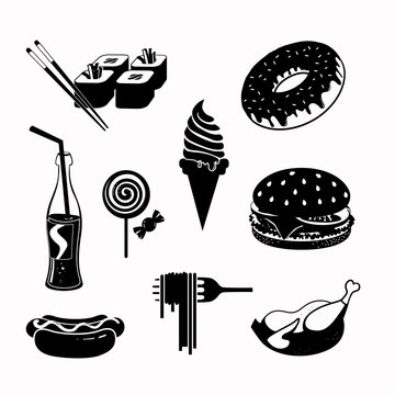 Vector food black icon set 