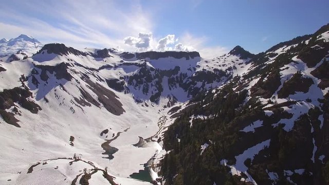 Beautiful Aerial of Mountain Ridges Melting Snow into Valley River