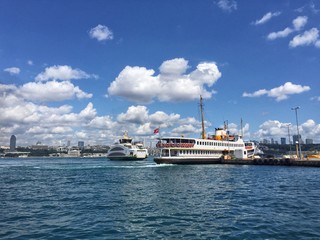 Ferries of Istanbul as a landmark of the city. Nearly 150,000 passengers use ferries daily in city,...