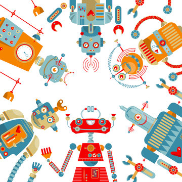 Robots of different shapes and multiple collors.