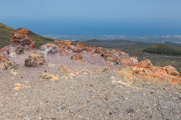 Aerial view from  Mount Etna at Sicily island, Italy