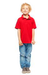 Portrait of blond curly-haired boy in polo shirt