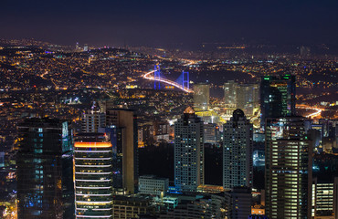 Fototapeta na wymiar Night panoramic view of Istanbul, Turkey