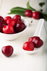 Ripe cherry with leaf