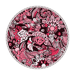 Pink romantic round patterns for meditation design or Valentines Day card templates