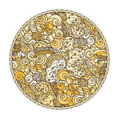 Yellow, brown and beige round coloring page design