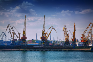 Obraz premium Harbour Level Luffing Cranes in Port