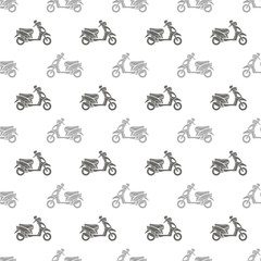 Grey Scooters Isolated on White Background. Seamless Scooter Pattern