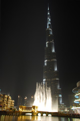 The highest building in the world and fountains by night, Arab Emirates
