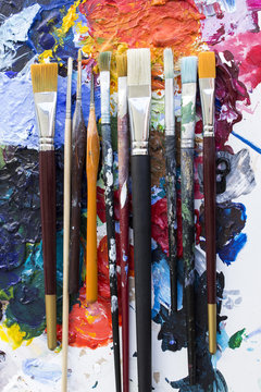 Various Paintbrushes on a Palette