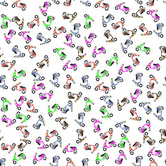 Fototapeta na wymiar Colorful Scooters Isolated on White Background. Seamless Scooter Pattern