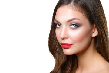 Fototapeta premium Portrait of beautiful young woman . Isolated on white background