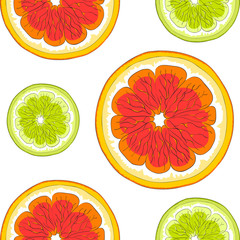 Seamless pattern of limes and grapefruits.
