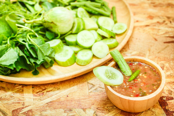 Sauce of shrimp paste and chili with vegetables.