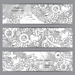 Vector set with doodles science, medicine and flowers. Medical Background