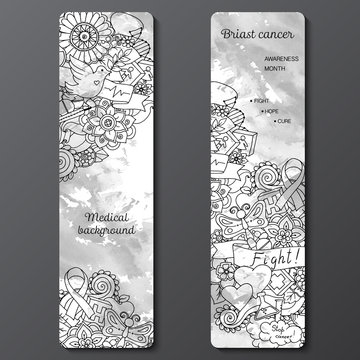 Set with doodles science, medicine and flowers. Medical Background.