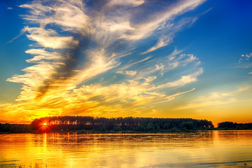 River Volga Russia crimson evening sunset