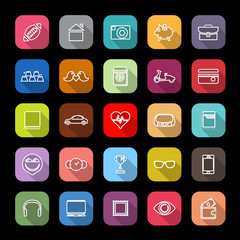 Personal data line icons with long shadow