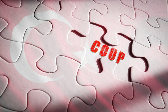 Coup concept with coup word on puzzle