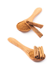 Wooden spoon full of cinnamon