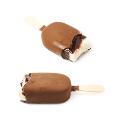 Vanilla ice cream bar on a stick