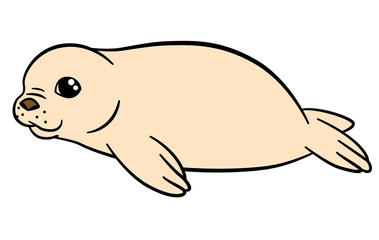 Cartoon animals. Little cute white-coat baby fur seal.