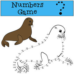 Educational game: Numbers game with contour. Little cute fur seal