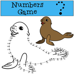 Educational game: Numbers game with contour. Little baby fur seal