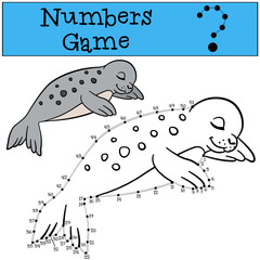 Educational game: Numbers game with contour. Little cute baby seal