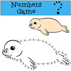Educational game: Numbers game with contour. White-coated baby fur seal