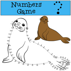 Educational game: Numbers game with contour. Little cute fur seal