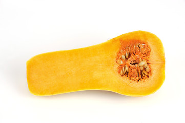 butternut squash cut in halves isolated on white background