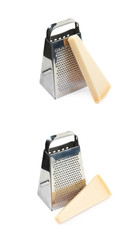 Grater and parmesan cheese isolated