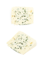 Slice of a blue roquefort cheese isolated