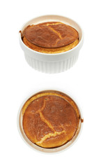 Cheese souffle in a ramekin isolated