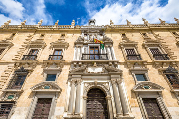 Fototapeta na wymiar Facade of Real Chancilleria, a building located in Plaza Nueva in the Spanish city of Granada. El Palacio de la Chancilleria is seat of Superior Tribunal of Justice in Andalusia.