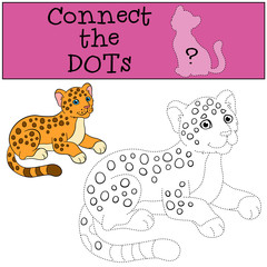 Educational game: Connect the dots. Cute baby jaguar smiles.
