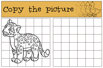 Fototapeta premium Educational game: Copy the picture. Little cute baby jaguar.