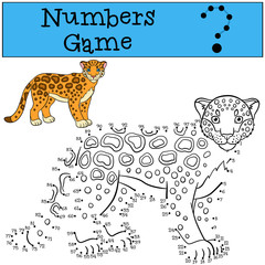 Educational game: Numbers game. Cute spotted jaguar smiles.