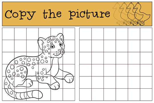 Educational game: Copy the picture. Little cute baby jaguar.