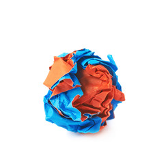 Colorful crumbled paper ball isolated